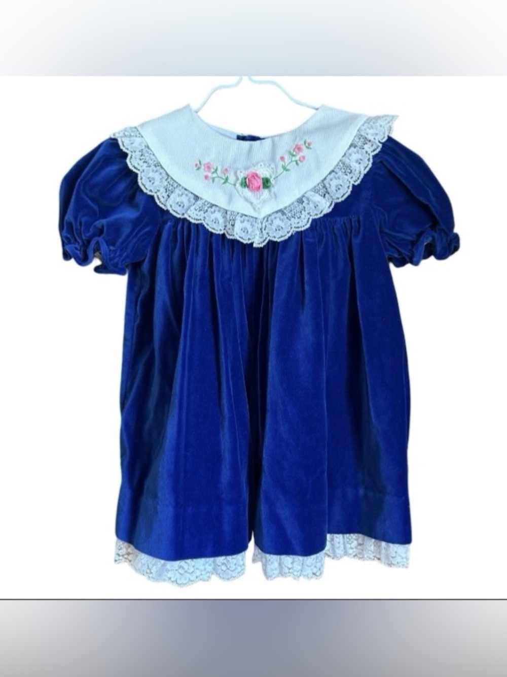 Vintage Chantilly Place Baby Girl Velour Velvet Dress Floral Collar Lace 24 Mo